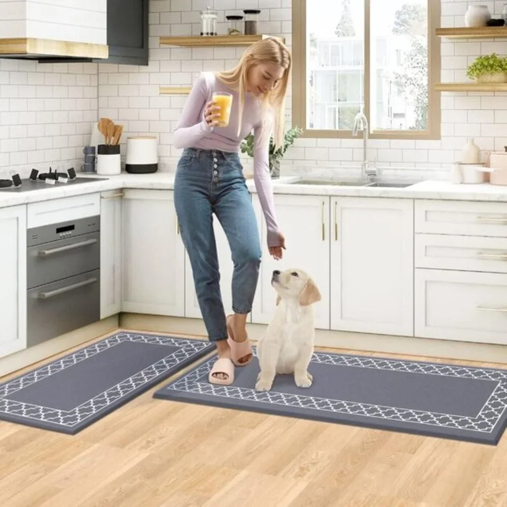 New Grey Anti-Fatigue Kitchen Mats, 2Pcs Waterproof Memory Foam Rugs for Floor